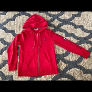Red Tommy Hilfiger Zip-Up Hoodie